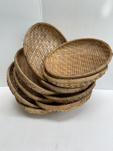 Vintage Thai Handicraft Wicker Round Shape Bamboo Tray Sieve for Drying Food 12" - Picture 11 of 59