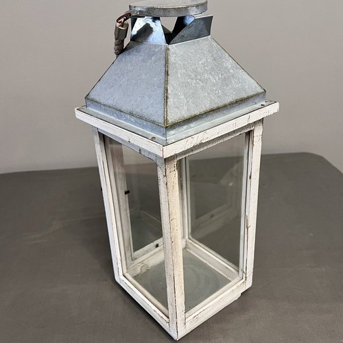 Cottage Wood & Metal Rustic Lantern Candle Holder 6.5x6x15.25” - Picture 6 of 10