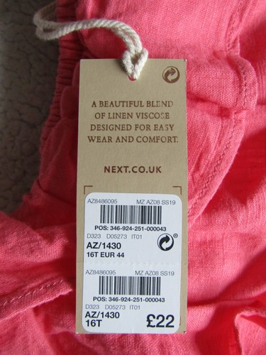 Next Ladies One Shoulder Linen Top Size 16 Tall Peach/Coral Brand New With Label - Picture 6 of 10