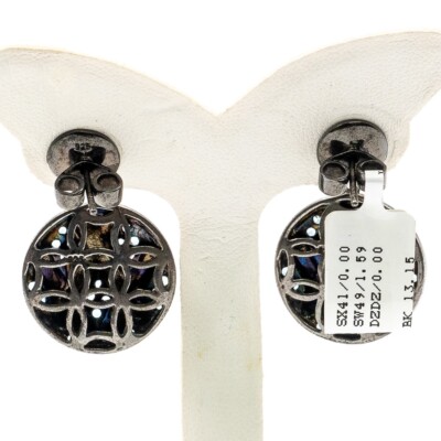 1.59ct Natural Swiss Blue Topaz Orange Enamel Earring 925Sliver in