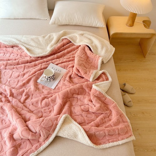 Soft Pink Blanket 150x200cm Throw Rug Plush Sherpa Cashmere Fleece Bedding Warm - Picture 5 of 7