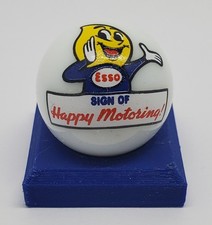 Esso Happy Motoring Glass 1" Logo Marble w/ Colored Stand