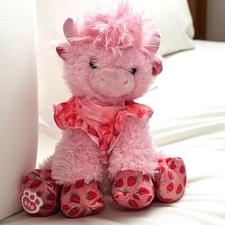 BAB Strawberry Highland Cow 12" Plushy Furry Cow Stuffed Animal Girly Kitch