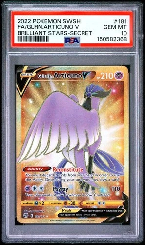 PSA 10 Galarian Articuno V Secret Rare 181/172 Brilliant Stars Pokemon 2022