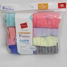 Hanes Ultimate Pure Comfort Girls Size 16 Tagless Hipsters Underwear 8 pack