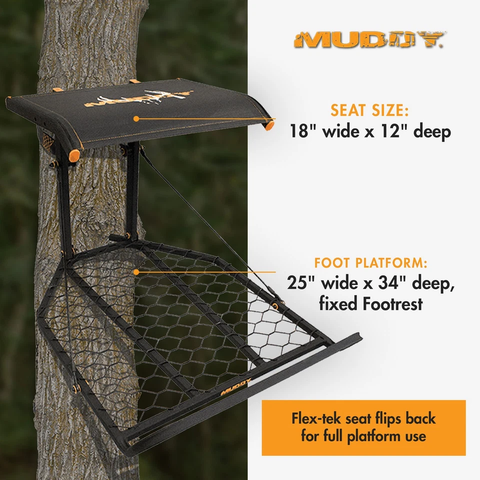 Muddy The Boss XL Hang On 1 Person Deer Hunting Tree Stand, Extra Wide Platform - Image 2 of 4