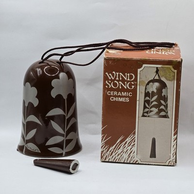 Wind Song Paul Marshall 1982 Wind chime Bell Pottery Floral Brown W Original Box
