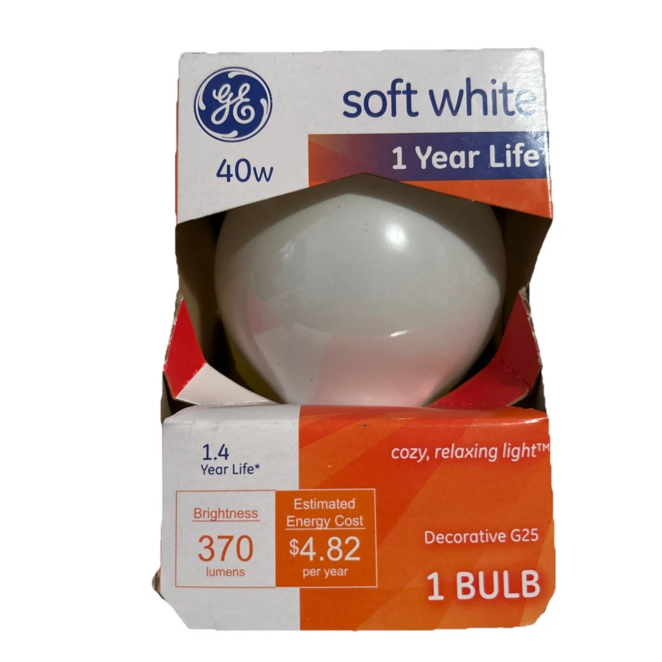 Ge 40w Soft White 370 Lumen Decorative Vanity G 25 Globe Shape E26 screw 6 Bulbs - Image 3 of 4