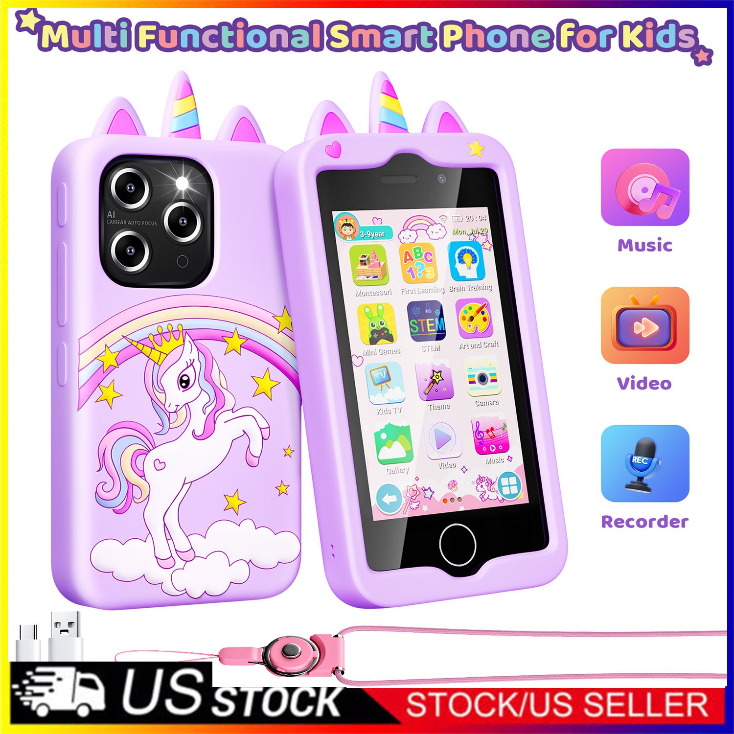 Kids Smart Phone Touchscreen Learning Toy Phone Toddler Phone with Dual Camera