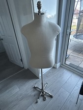 White Male Plastic Mannequin Body Form Hanging Torso Bust Display with Stand 3/4