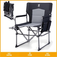 Image of Sturdy Folding Directors Camping Chair with Side Table and Pocket 180kg Black