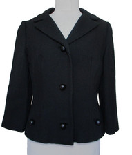 Vintage 1950s Black Suit Jacket Medium Women Wool