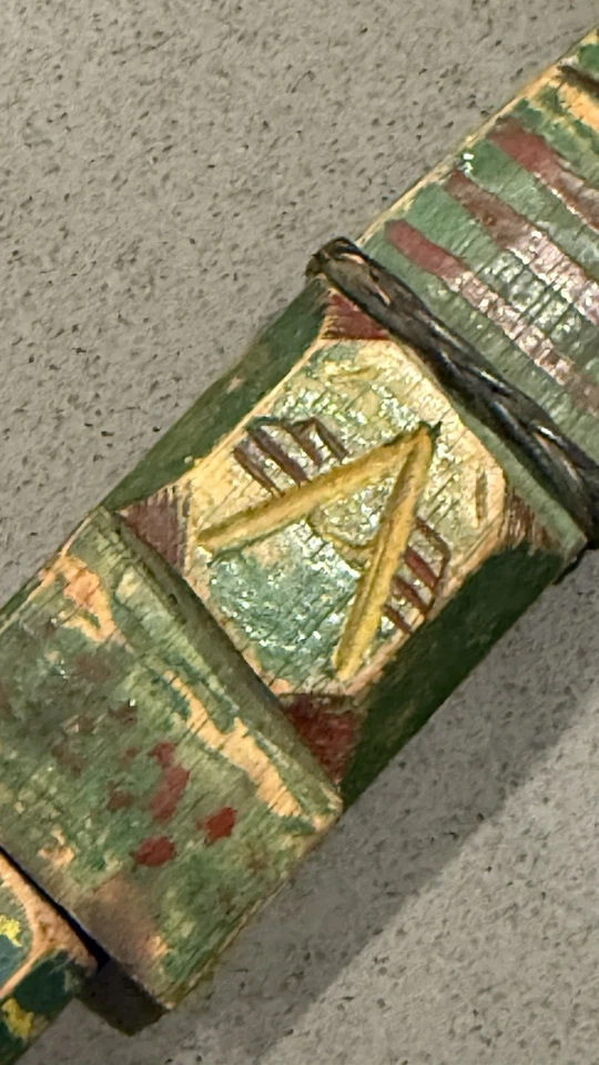 Antique Asian Green Dragon Head Wood Handled Steel Blade Knife Hand Painted - Image 3 of 4