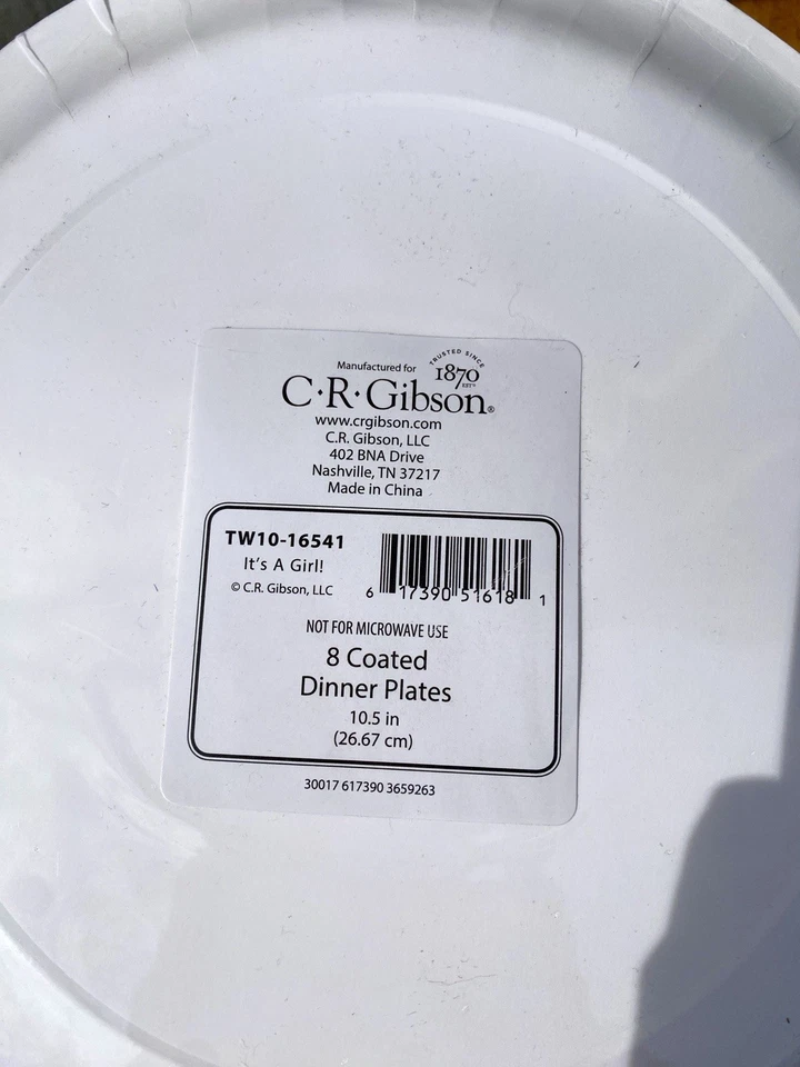 Paquete de platos y servilletas a rayas rosas y blancas "It's A Girl" Baby Shower Foto 2 de 4