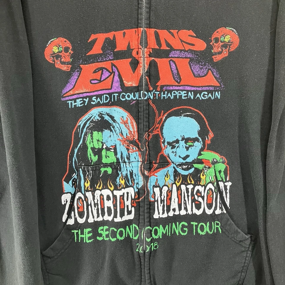 Sudadera con capucha Marilyn Manson Rob Zombie Twins of Evil 2018 Tour mediana cremallera completa Foto 4 de 4
