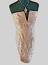 Prettylittlething Bandeau style dress size10 lace look+lined vneck In pink NWT