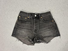 Levis 501 Shorts Womens 26 Gray Denim Cutoff High Rise Raw Hem Button Fly
