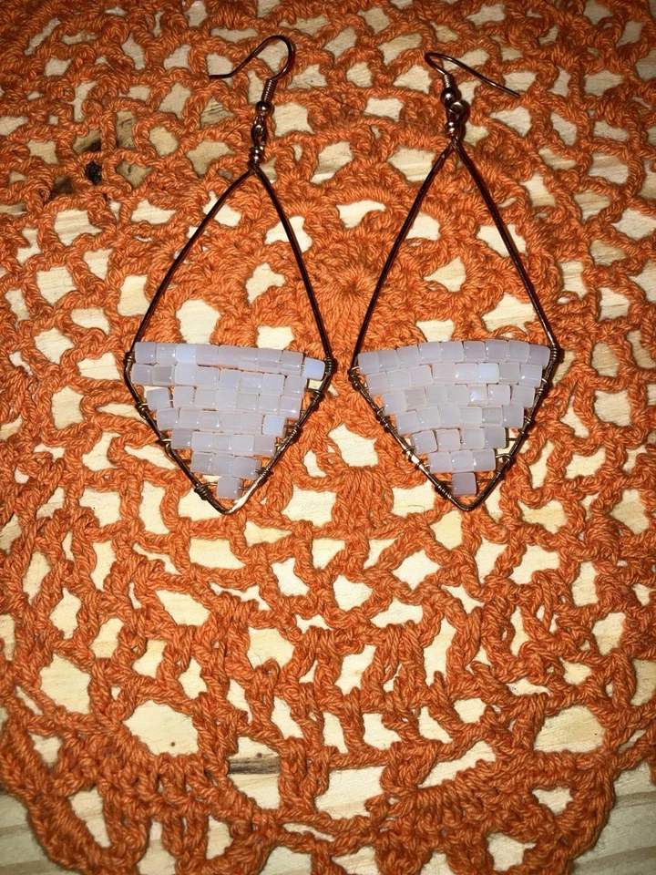 PENDIENTES PERFORADOS ARTESANALES HECHOS A MANO COBRE ARTE TRIÁNGULO GOTA ABULÓN 3,5” Foto 2 de 4