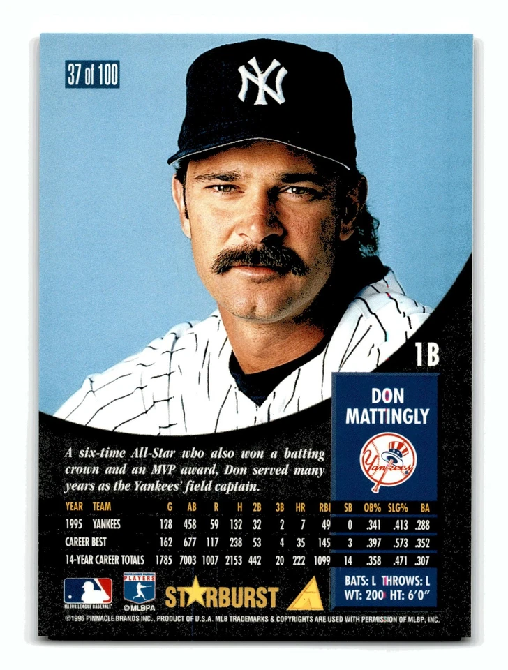 Don Mattingly 1996 Pinnacle Starburst prueba de artista #37 New York Yankees como nuevo Foto 2 de 2