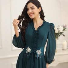 Islamic Abaya Women Muslim Long Dress Evening Cocktail Party Kaftan Dubai Gown