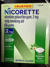 Nicorette Nicotine Gum 2mg, Spearmint Burst, 160 PIECES  exp 2027