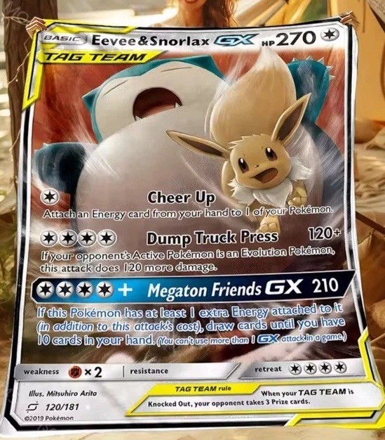 Pokemon TCG Eevee & Snorlax GX 120/181 Sun&Moon Team Up Tag Team Card  BLANKET | eBay