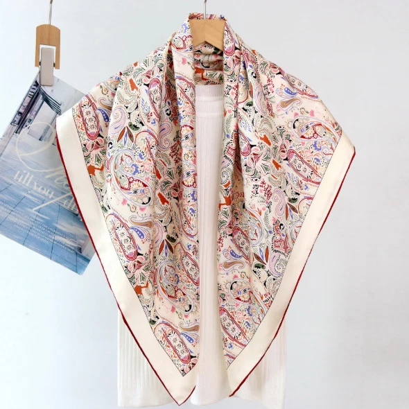 14 Momme Twill Silk cashew Print Square Shawl 35'' kerchief Bandanna Scarf Wrap