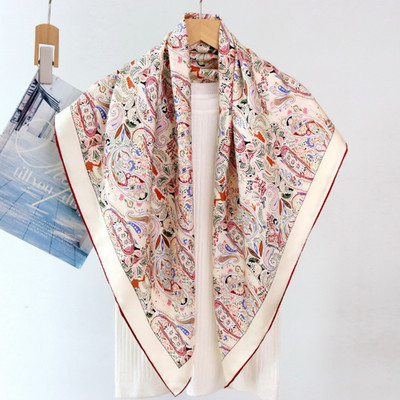 14 Momme Twill Silk cashew Print Square Shawl 35'' kerchief Bandanna Scarf Wrap