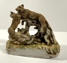 Vintage LIONSTONE PORCELAIN LIQUOR DECANTER, Leopard Pair, Original 1978