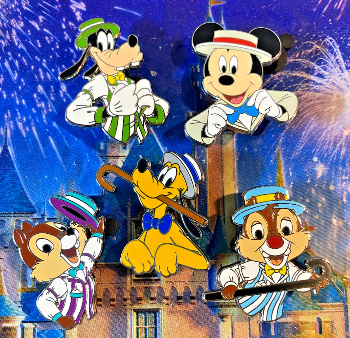 🎩 2024 Disney Dapper Dans Fab Five Pin Set - Mickey Pluto Goofy Chip Dale Pins