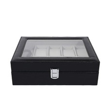 6 Slots Watch Box PU Leather Watch Case Clear Top Jewelry Storage Display Case