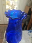 Vtg~Cobalt Swirled Blue Oil Lamp~Fluted Chimney~8 1/2"  Tall — photo 2