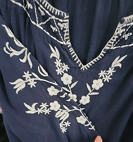 Talbots Womens 2X Navy Gauze Embroidered Tunic - Picture 3 of 6