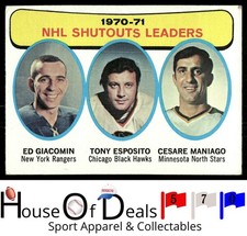 1971-72 Topps #5 NHL Shutouts Ldrs Ed Giacomin Tony Esposito Cesare Maniago)