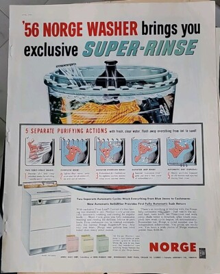 1956 Norge super rinse washer washing machine vintage ad