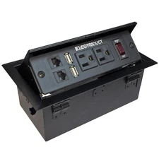 Hidden Metal Pop-Up Table Top Box Power Centers - AC Power, USB, RJ45