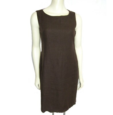 Talbots Irish Linen Sheath Dress Brown 8 P Sleeveless Knee Length 8 PM women