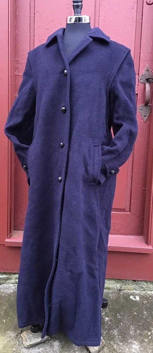 VINT SALKO AUSTRIA LODEN WOOL COAT DARK BLUE FULL LENGTH WOMANS