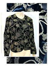 Vintage 80s Norton Mcnaughton Black Gold Velvet Novelty shrug jacket blouse XL