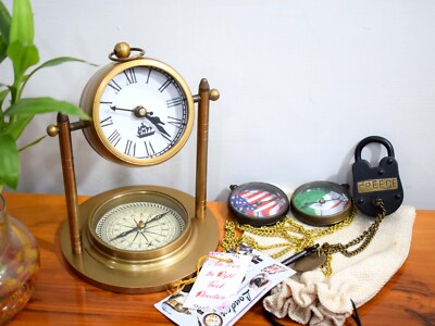 Elegant Brass Tabletop Clock with Precision Compass Integration  A Modern Twist