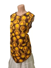 Women's Retro pinafore apron brown/orange cotton handmade kitchen apron