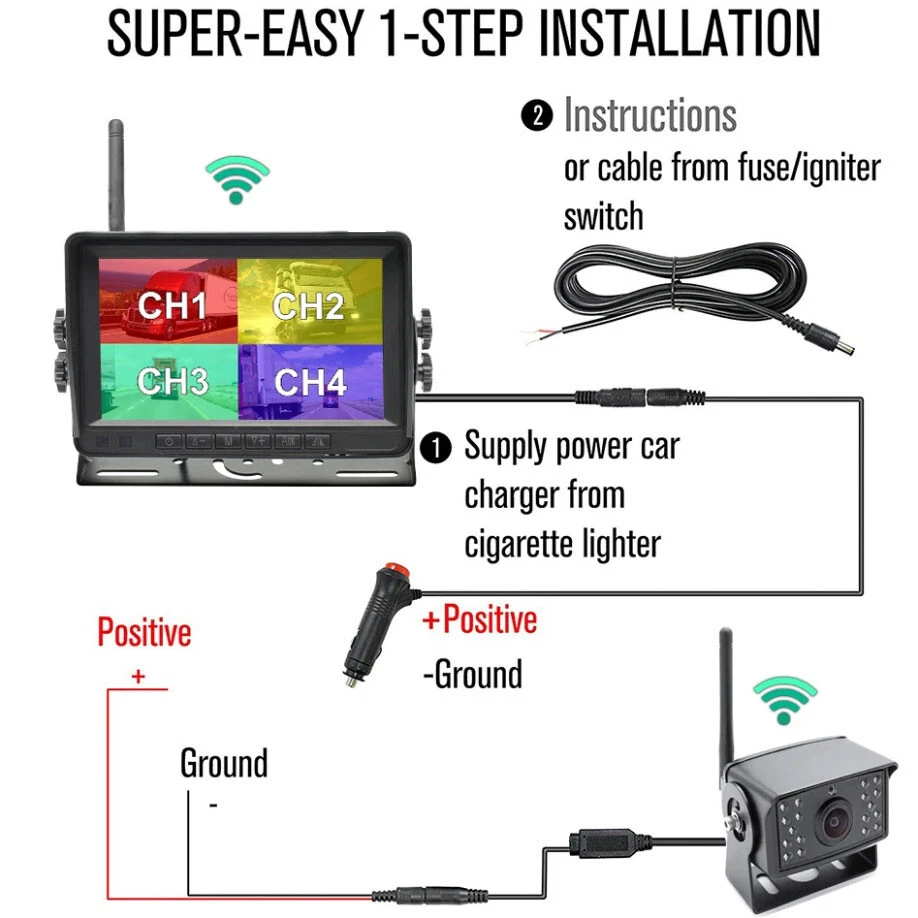 Digital Wireless 7" Monitor DVR Backup Camera Kit for Truck Caravan RVs 12-24V - Image 4 of 4