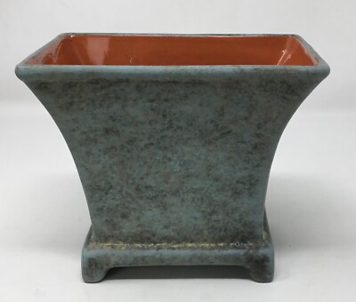 Asian Art Pottery Hand-Crafted Planter Turquoise w/ Black Matte Exterior Signed