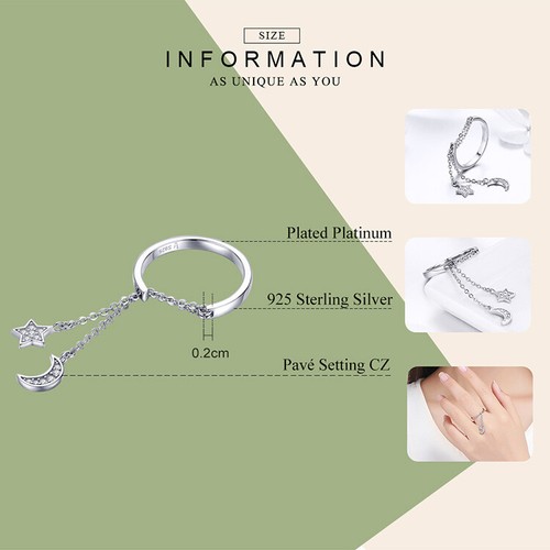 Anillo de plata esterlina 925 Voroco con colgante luna y estrellas dije circonio circular para mujeres joyería - Imagen 7 de 11