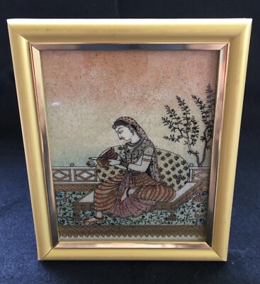 *SALE!* Vintage Rare Crushed Gemstone Art of India Goddess in Garden