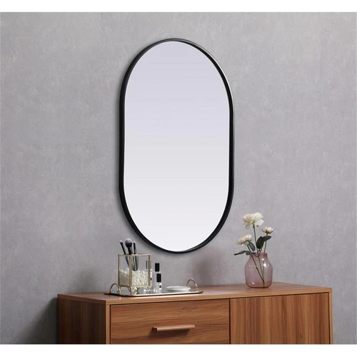 Elegant Decor Asha 24x36" Oval Modern MDF Wood/Iron Mirror in Black - Picture 11 of 11