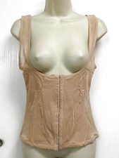 Beige Corset Bustier Size 2X Boning Machine Stitched Print Hook Eye Closure