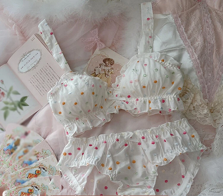 Sweet Japanese Lolita Mori Girl Princess Student Cute Underwear Panties Bra  Sets