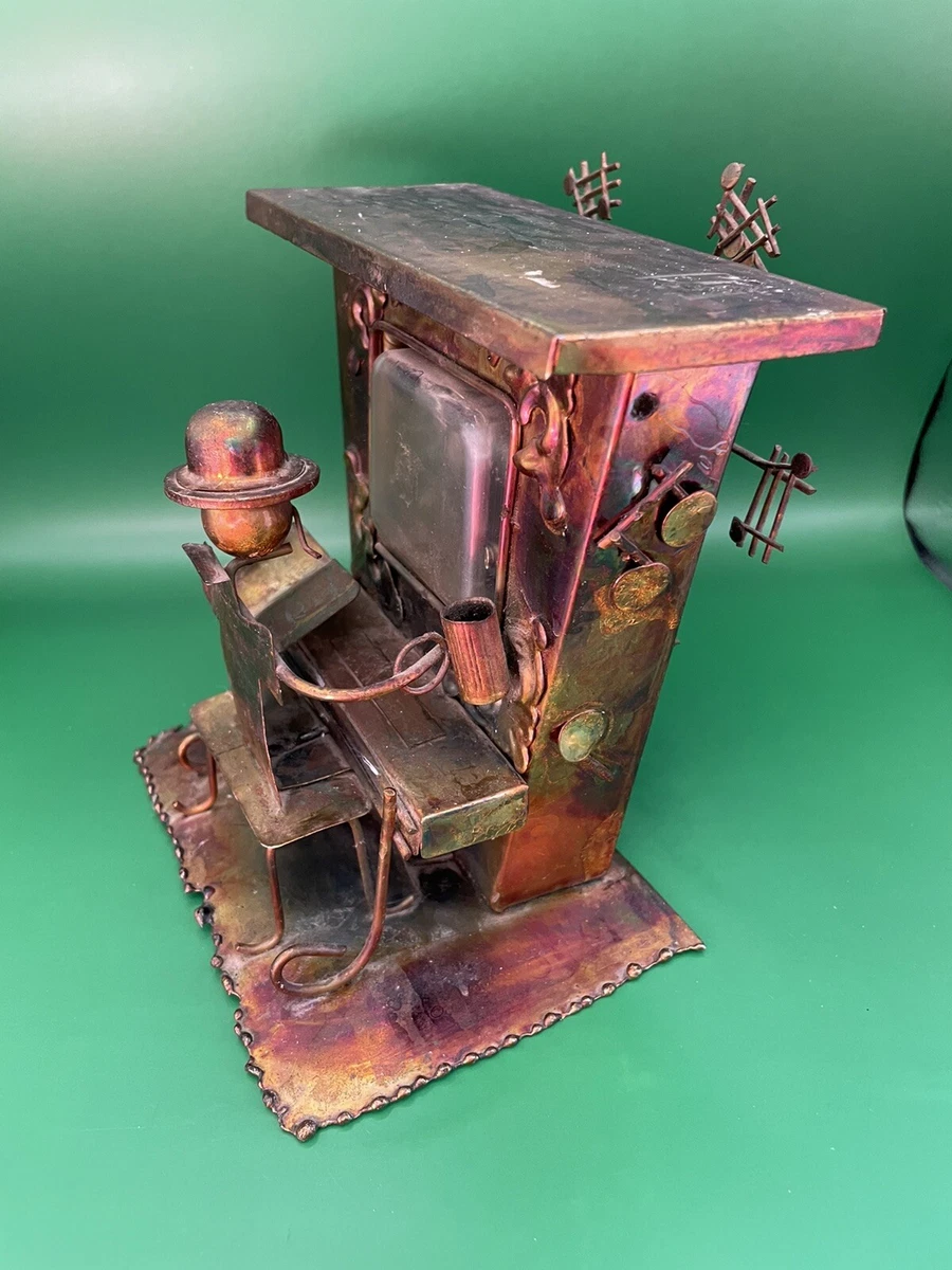 Vintage Copper Piano Man Music Box plays The Entertainer