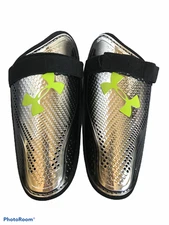 Under Armour Shin Guards Soccer Silver Hook & Loop Silver Medium